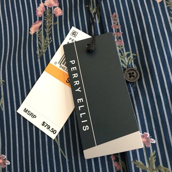 Perry Ellis Men's Blue Floral Print Stretch Shirt – Size Small NWT - Picture 7 of 10